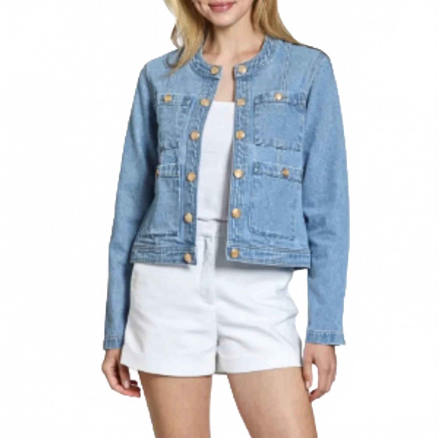 New 11 Uptown Collarless Denim Jacket In Light Indigo